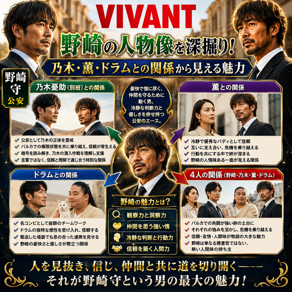VIVANT野崎の人物像を深掘り!乃木・薫・ドラムとの関係から見える魅力